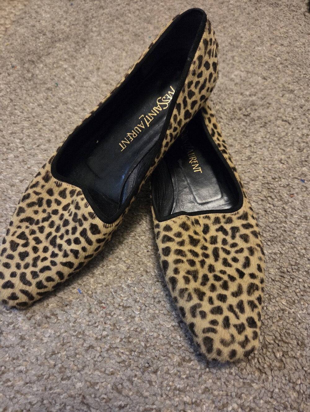 YVES SAINT LAURENT leopard print calf hair loafers Womens Sz 9.5